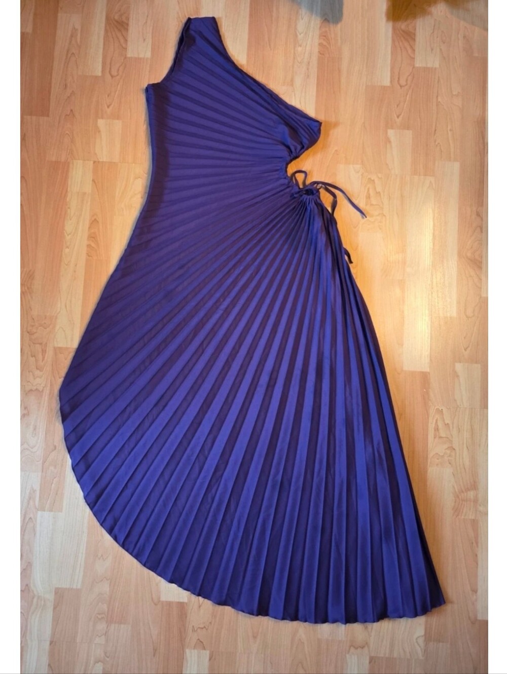 Pleated one shoulder open sided asymmetrical dress